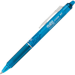 Pilot FriXion Ball Clicker Bolígrafo retráctil de tinta líquida, tinta termosensible borrable, punta mediana de 0,7 mm, cuerpo azul con grip, tinta azul claro