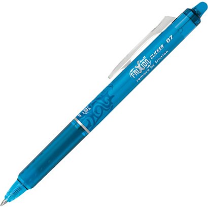 Pilot FriXion Ball Clicker Bolígrafo retráctil de tinta líquida, tinta termosensible borrable, punta mediana de 0,7 mm, cuerpo azul con grip, tinta azul claro - 1