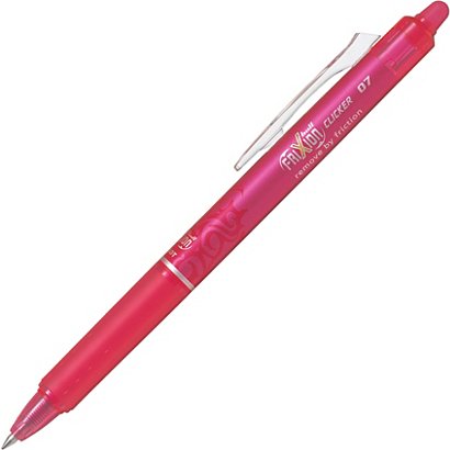 Pilot FriXion Ball Clicker Bolígrafo retráctil de tinta líquida, tinta termosensible borrable, punta mediana de 0,7 mm, cuerpo rosa con grip, tinta rosa - 1