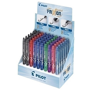 PILOT FriXion Point Bolígrafo de tinta líquida, tinta termosensible borrable, punta extrafina de 0,5 mm, cuerpo azul con grip, Expositor de 60 unidades, colores surtidos