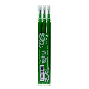 Pilot FriXion Recambio para bolígrafos FriXion Ball y FriXion Clicker, tinta termosensible borrable, punta fina de 0,7 mm, verde, paquete de 3
