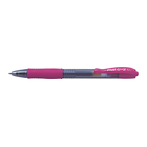 Pilot G-2 Bolígrafo retráctil de gel, punta fina de 0,7 mm, cuerpo rojo con grip, tinta rosa pastel