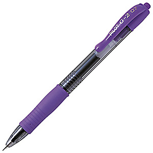 Pilot G-2 Bolígrafo retráctil de gel, punta fina de 0,7 mm, cuerpo rojo con grip, tinta violeta pastel