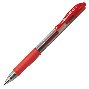 Pilot G-2 Bolígrafo retráctil de gel, punta fina de 0,7 mm, cuerpo rojo con grip, tinta roja Pilot G-2 Bolígrafo retráctil de gel, punta fina de 0,7 mm, cuerpo rojo con grip, tinta roja