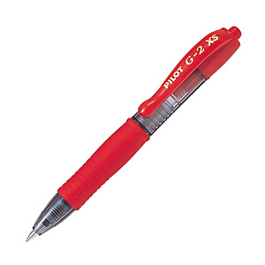 Pilot G-2 XS Pixie Bolígrafo retráctil de gel, punta fina, cuerpo rojo con grip, tinta roja