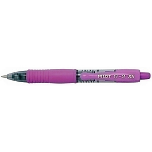 Pilot G-2 XS Pixie Bolígrafo retráctil de gel, punta fina, cuerpo rosa con grip, tinta rosa