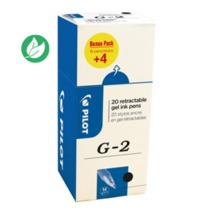 Pilot G2 Stylo roller encre gel rétractable pointe moyenne 0,7 mm noir (Pack Promo 16 + 4 OFFERTS) Pilot G2 Stylo roller encre gel rétractable pointe moyenne 0,7 mm noir (Pack Promo 16 + 4 OFFERTS)