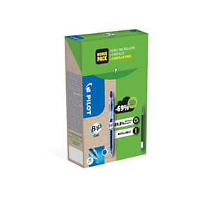 Pilot Green Pack 10 Penne gel a scatto Begreen B2P + 5 Refill + 5 Refill compresi nel prezzo, Blu