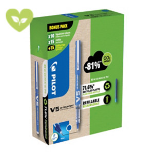 PILOT Green Pack 10 Roller Hi-Tecpoint V5 Begreen + 15 Refill + 15 Refill compresi nel prezzo, Blu PILOT Green Pack 10 Roller Hi-Tecpoint V5 Begreen + 15 Refill + 15 Refill compresi nel prezzo, Blu