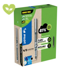 PILOT Green Pack 10 Roller Hi-Tecpoint V5 Begreen + 15 Refill + 15 Refill compresi nel prezzo, Nero PILOT Green Pack 10 Roller Hi-Tecpoint V5 Begreen + 15 Refill + 15 Refill compresi nel prezzo, Nero