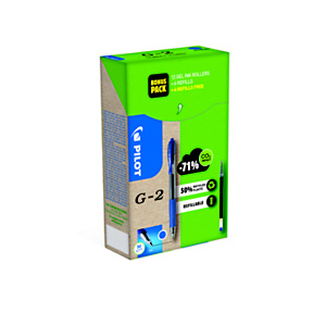Pilot Green Pack 12 Penne gel a scatto G-2 + 6 Refill + 6 Refill compresi nel prezzo, Blu Pilot Green Pack 12 Penne gel a scatto G-2 + 6 Refill + 6 Refill compresi nel prezzo, Blu