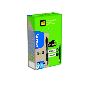 Pilot Green Pack 12 Penne gel a scatto G-2 + 6 Refill + 6 Refill compresi nel prezzo, Nero Pilot Green Pack 12 Penne gel a scatto G-2 + 6 Refill + 6 Refill compresi nel prezzo, Nero