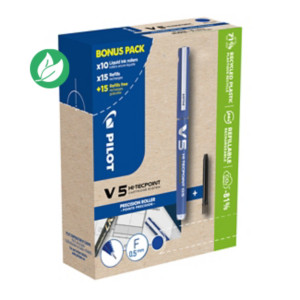 Pilot Greenpack Hi-Tecpoint V5 - Stylo roller pointe fine 0,5 mm - Bleu - Pack de 10 + 30 recharges Pilot Greenpack Hi-Tecpoint V5 - Stylo roller pointe fine 0,5 mm - Bleu - Pack de 10 + 30 recharges