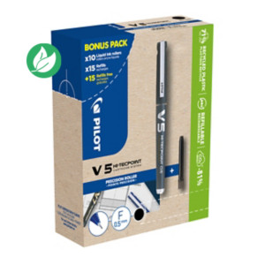 Pilot Greenpack Hi-Tecpoint V5 - Stylo roller pointe fine 0,5 mm - Noir - Pack de 10 + 30 recharges Pilot Greenpack Hi-Tecpoint V5 - Stylo roller pointe fine 0,5 mm - Noir - Pack de 10 + 30 recharges