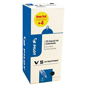 Pilot Hi-Tecpoint V5 Roller, Punta fine da 0,5 mm, Fusto in plastica trasparente, Inchiostro nero, Offerta risparmio 16+4 Pilot Hi-Tecpoint V5 Roller, Punta fine da 0,5 mm, Fusto in plastica trasparente, Inchiostro nero, Offerta risparmio 16+4