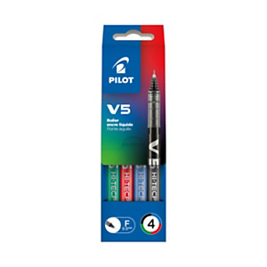 Pilot Hi-Tecpoint V5 - Stylo roller pointe fine 0,5 mm - Pochettes de 4 couleurs d'encre assorties Pilot Hi-Tecpoint V5 - Stylo roller pointe fine 0,5 mm - Pochettes de 4 couleurs d'encre assorties