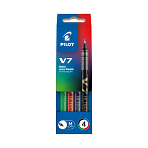 Pilot Hi-Tecpoint V7- Stylo roller pointe fine de 0,7 mm - Pochette de 4 couleurs d'encre assorties Pilot Hi-Tecpoint V7- Stylo roller pointe fine de 0,7 mm - Pochette de 4 couleurs d'encre assorties
