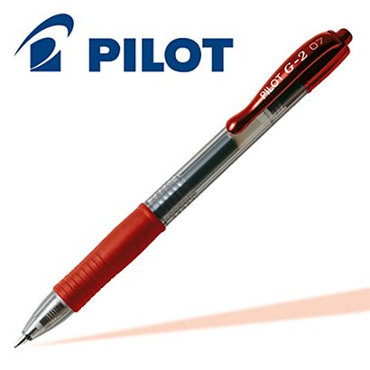 PILOT Penna roller gel a scatto G-2, Punta media 0,7 mm, Rosso (confezione 12 pezzi) - 1