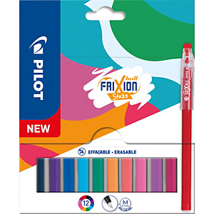 PILOT Pochette de 12 stylos à capuchon FRIXION BALL STICKS. Encre effaçable et gomme intégrée. Assortis PILOT Pochette de 12 stylos à capuchon FRIXION BALL STICKS. Encre effaçable et gomme intégrée. Assortis
