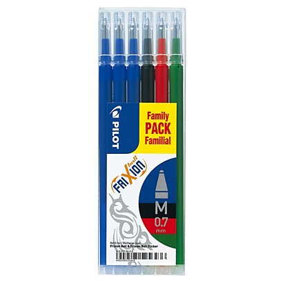 PILOT Refill gel per penna FriXion, Punta 0,7 mm, Inchiostro colori assortiti (confezione 6 pezzi)