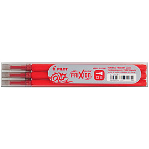 PILOT Refill gel per penna FriXion, Punta fine da 0,5 mm, Inchiostro rosso (confezione 3 pezzi)