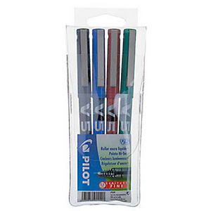 Pilot Stylo roller, Hi-Tecpoint V5, pointe fine, corps noir, couleurs d'encre assorties : noir, bleu, vert, rouge