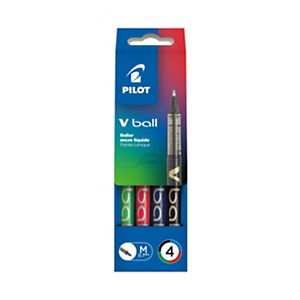 Pilot Stylo roller, V Ball, pointe de 0,7 mm, avec zone de préhension, corps dans des coloris assortis, couleurs d'encre assorties : noir, bleu, vert, rouge (Pochette de 4) Pilot Stylo roller, V Ball, pointe de 0,7 mm, avec zone de préhension, corps dans des coloris assortis, couleurs d'encre assorties : noir, bleu, vert, rouge (Pochette de 4)