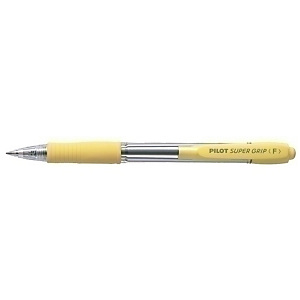 PILOT Super Grip Bolígrafo retráctil de punta de bola, punta mediana, cuerpo amarillo de plástico con grip, tinta azul