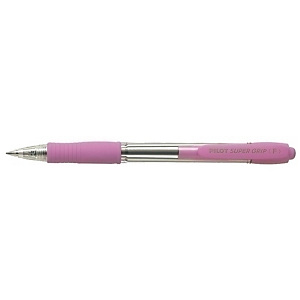 PILOT Super Grip Bolígrafo retráctil de punta de bola, punta mediana, cuerpo rosa de plástico con grip, tinta azul