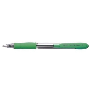 PILOT Super Grip Bolígrafo retráctil de punta de bola, punta mediana, cuerpo verde claro de plástico con grip, tinta azul