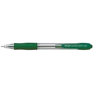 PILOT Super Grip Bolígrafo retráctil de punta de bola, punta mediana, cuerpo verde de plástico con grip, tinta verde