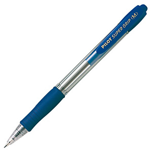 Pilot Super Grip Bolígrafo retráctil de punta de bola, punta mediana, cuerpo de plástico translúcido con grip, tinta azul Pilot Super Grip Bolígrafo retráctil de punta de bola, punta mediana, cuerpo de plástico translúcido con grip, tinta azul