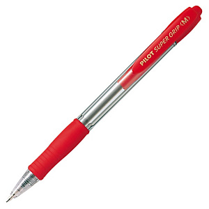 Pilot Super Grip Bolígrafo retráctil de punta de bola, punta mediana, cuerpo rojo con grip, tinta roja Pilot Super Grip Bolígrafo retráctil de punta de bola, punta mediana, cuerpo rojo con grip, tinta roja
