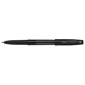 Pilot Super Grip G Penna a sfera con cappuccio, Punta media da 1 mm, Fusto trasparente nero con grip, Inchiostro nero (confezione 12 pezzi)