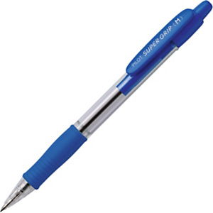 Pilot Super Grip Penna a sfera a scatto, Punta media, Fusto in plastica traslucido con grip, Inchiostro blu