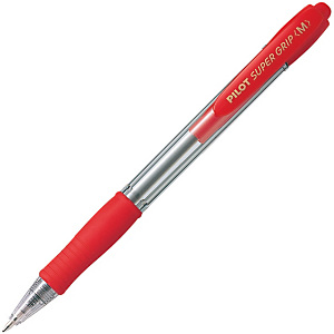 Pilot Super Grip Penna a sfera a scatto, Punta media, Fusto rosso con grip, Inchiostro rosso