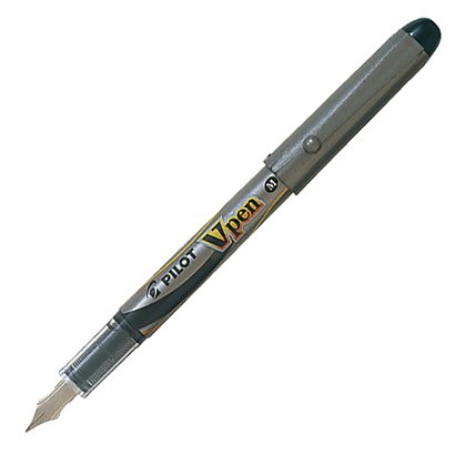 Pilot V-Pen, stylo-plume, pointe moyenne de 0,4 mm, corps gris, encre bleue - 1
