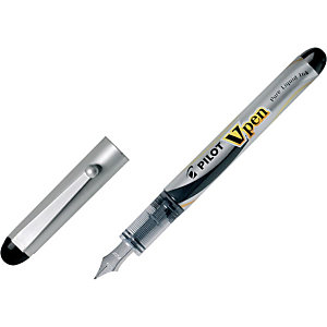 PILOT V Pen vulpen, medium punt, zwarte inkt, plastic huls in zwart en zilver
