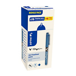 Pilot V-Sign Pen Stylo feutre à capuchon pointe moyenne 2 mm bleu - Lot de 16 + 4 OFFERTS