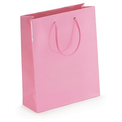 Pink gloss laminated custom printed bags - 180x220x65mm - 2 colours, 1 side