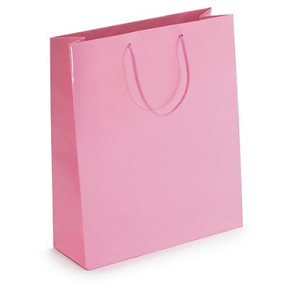 Pink gloss laminated custom printed bags - 250x300x90mm - 2 colours, 2 sides