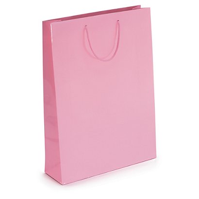 Pink gloss laminated custom printed bags - 320x440x100mm - 2 colours, 2 sides
