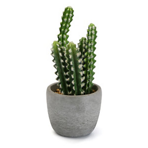 Planta artificial cactus tallo columna, maceta cemento, 14 ø x 33 cm
