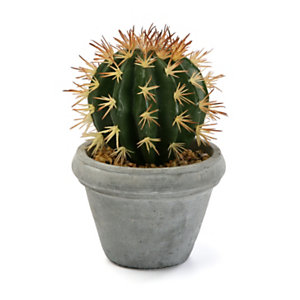 Planta artificial cactus tallo globo, maceta cemento, 14 ø x 20,3 cm