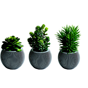 Plantes artificielles Herboria - Pot rond en terre cuite - Lot de 3