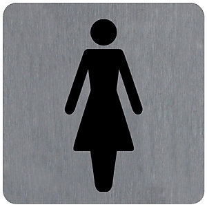 Plaquette normalisée de signalisation en alu brossé, toilettes femme 10 x 10 cm