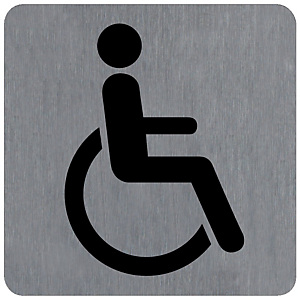 Plaquette normalisée de signalisation en alu brossé, toilettes pour handicapé 10 x 10 cm Plaquette normalisée de signalisation en alu brossé, toilettes pour handicapé 10 x 10 cm