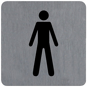 Plaquette normalisée de signalisation en alu brossé, toilettes homme 10 x 10 cm