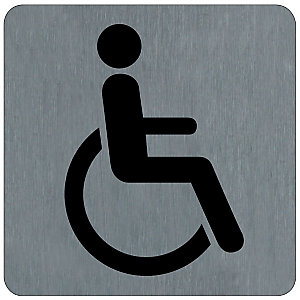 Plaquette de porte toilettes personnes handicapées 10 x 10 cm aluminium brossé