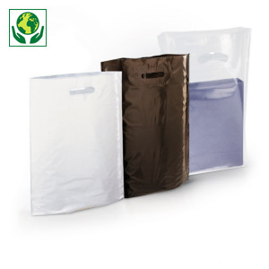 Plastic gekleurde draagtas met gestanste handvatten en blokbodem 100% gerecycled Raja